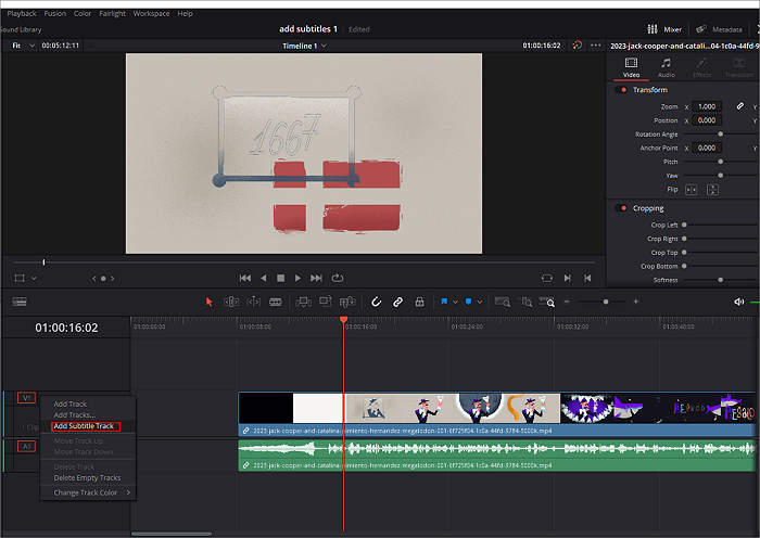 davinci resolve adicionar faixa de legenda