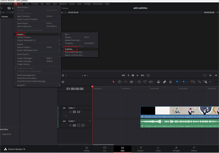 davinci resolve importar arquivo de legenda