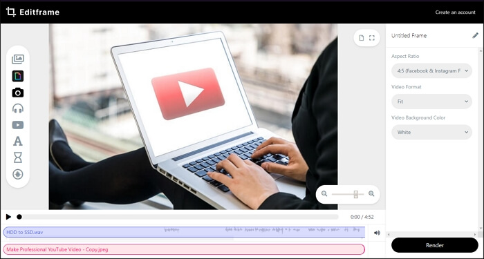 edit frame creator per aggiungere immagini e audio