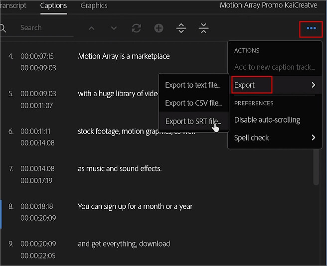 Export the subtitle file