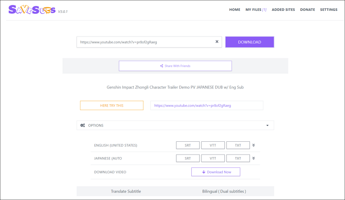 Downloaders de legendas do YouTube - Savesubs