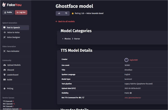  ghostface text to speech fakeyou