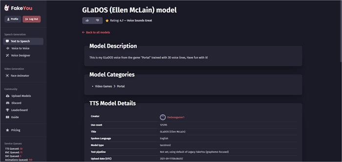 glados voice generator fakeyou