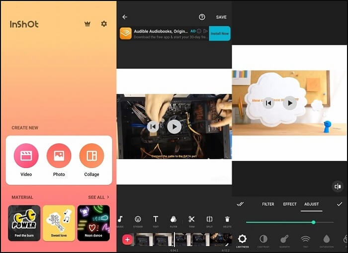 illuminare il video con inshot