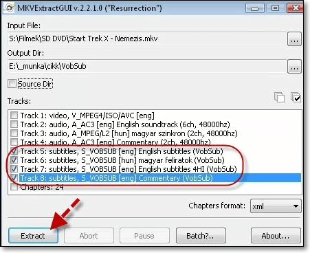 Extract subtitles from MKV using VLC