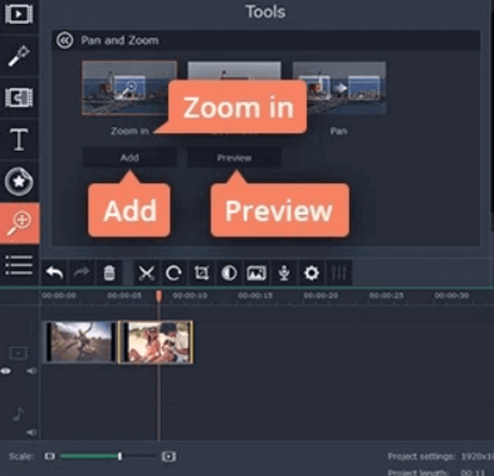 Movavi add zoom-in effect