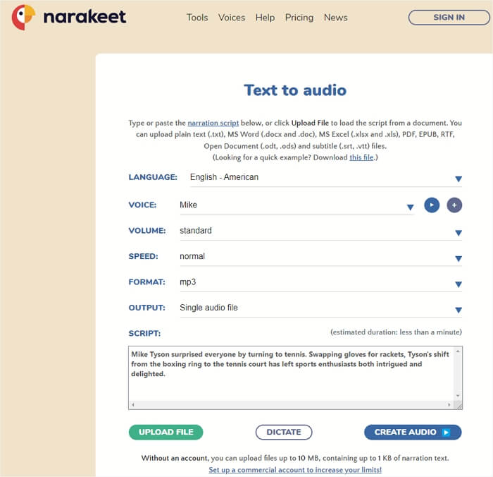 narakeet mike tyson voice