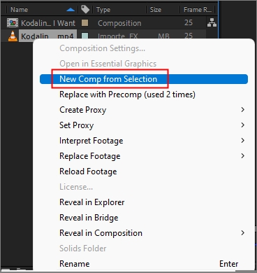 new comp from selection