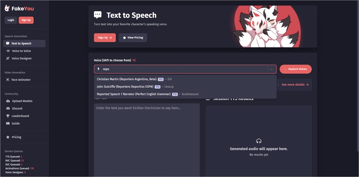 news reporter voice generator fakeyou