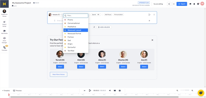 news reporter voice generator murf.ai