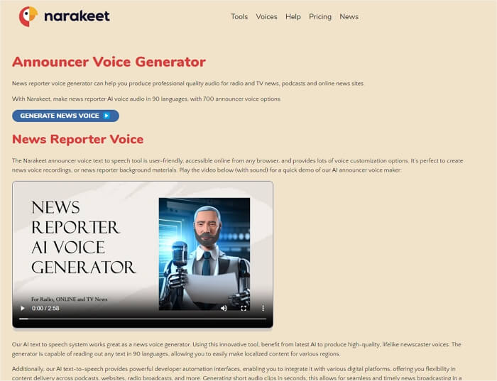 news reporter voice generator narakeet