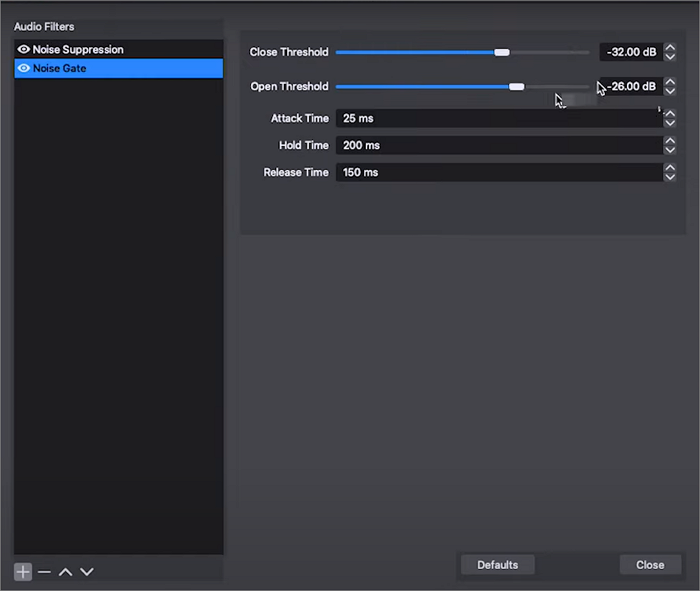 Rauschgattereinstellung obs