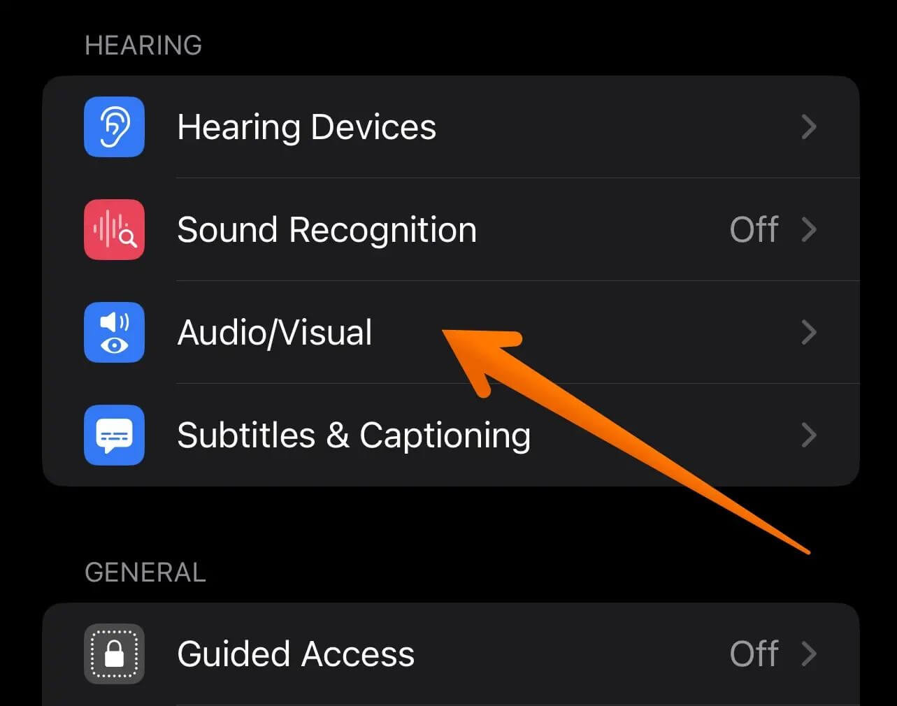 go to audio/visual settings in accessibility