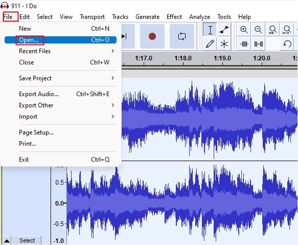 Open Audacity and load your audio file here