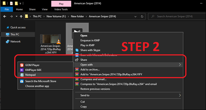 open with option and select notepad