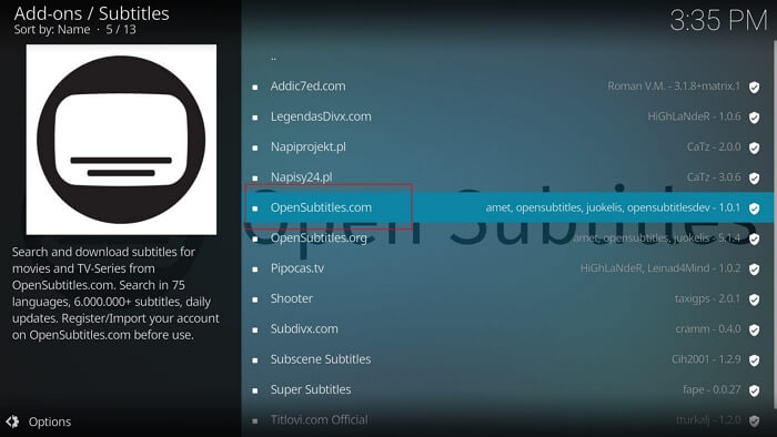escolha opensubtitles com