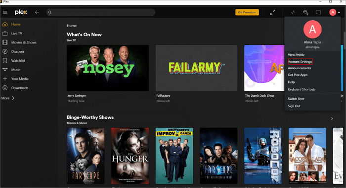configuração de conta de localização plex