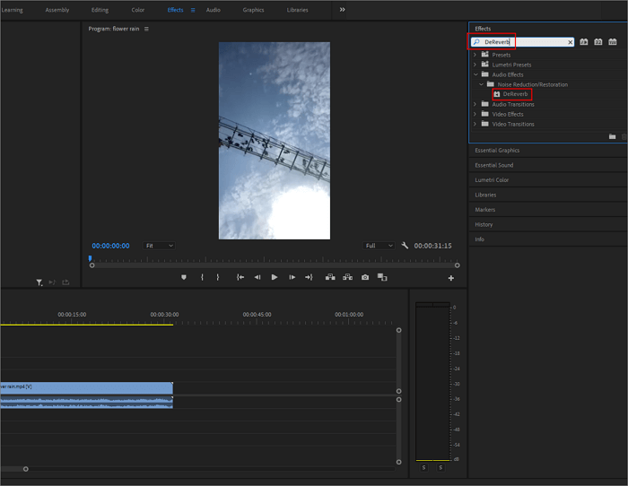 premiere pro navigate to dereverb