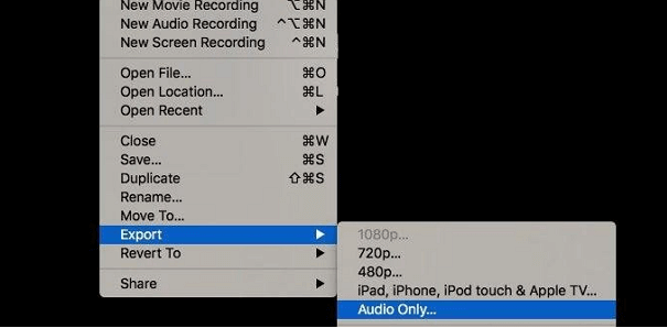 usare QuickTime a separare audio da video