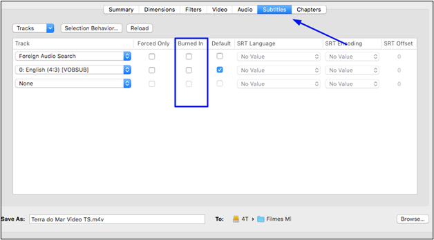 HandBrake da aba de legendas