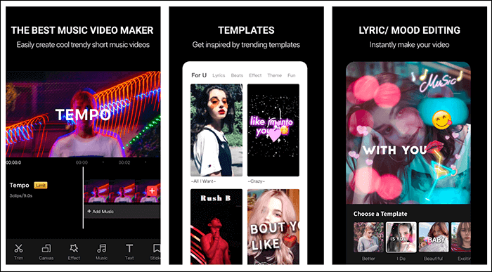 editor di video musicali tempo