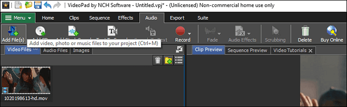 Videopad importare video in pista