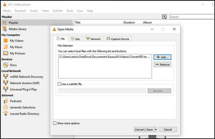 vlc - aggiungi video da convertire
