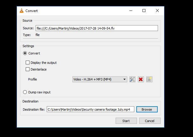 imposta cartella di salvataggio del file convertito con VLC
