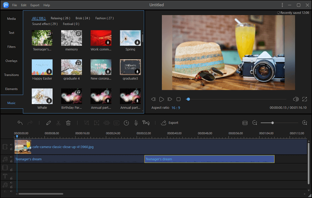 Add audio to image in EaseUS Vudeo Editor