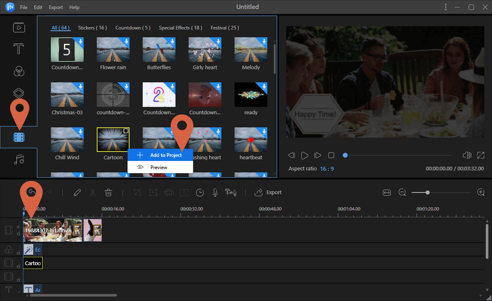 EaseUS Video Editor add elements