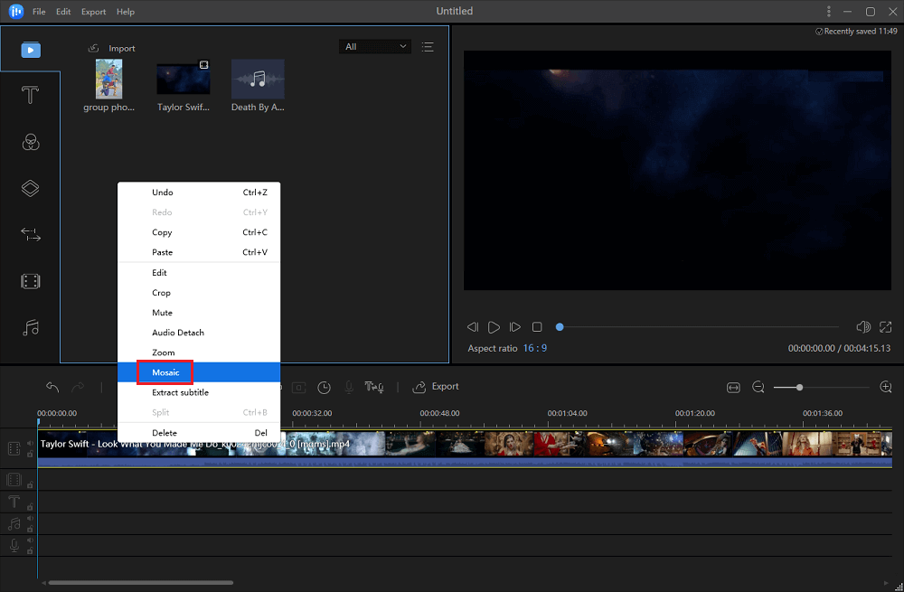 EaseUS Video Editor add mosaic