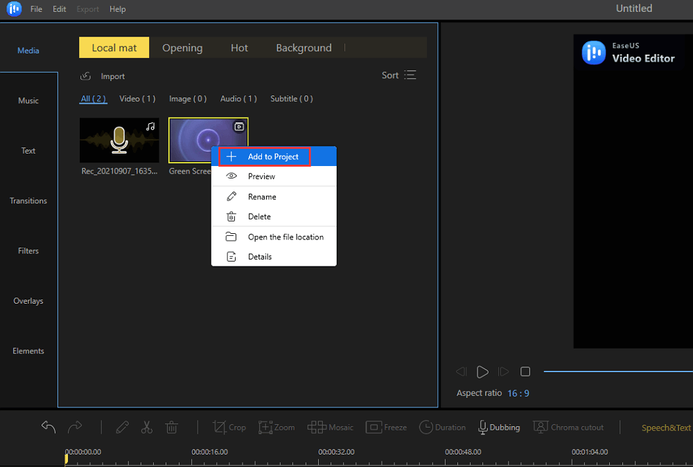 Import file to timeline
