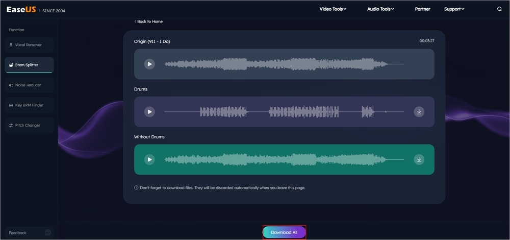 Download the song with specific instrument removed