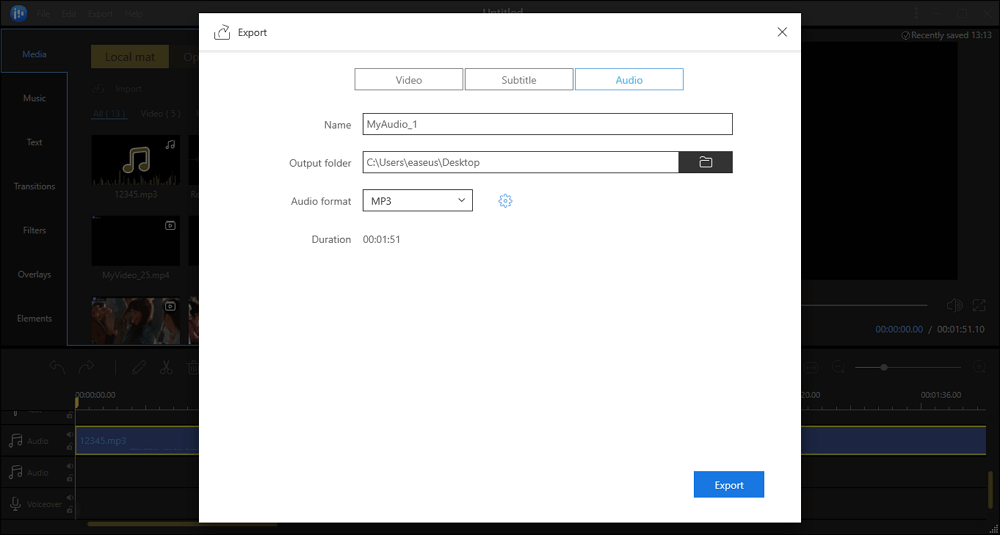 export audio in mp3