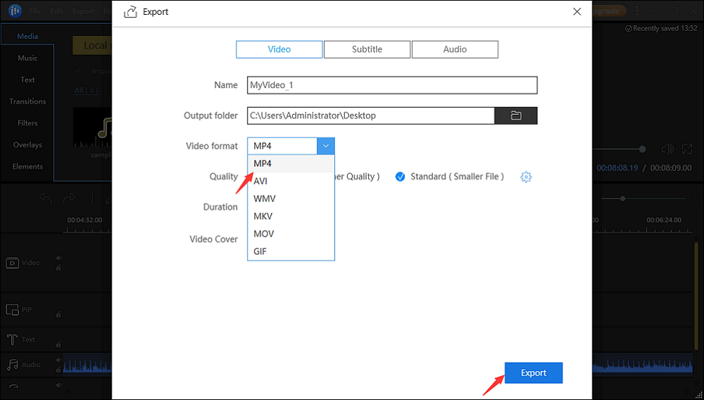export video as mp4