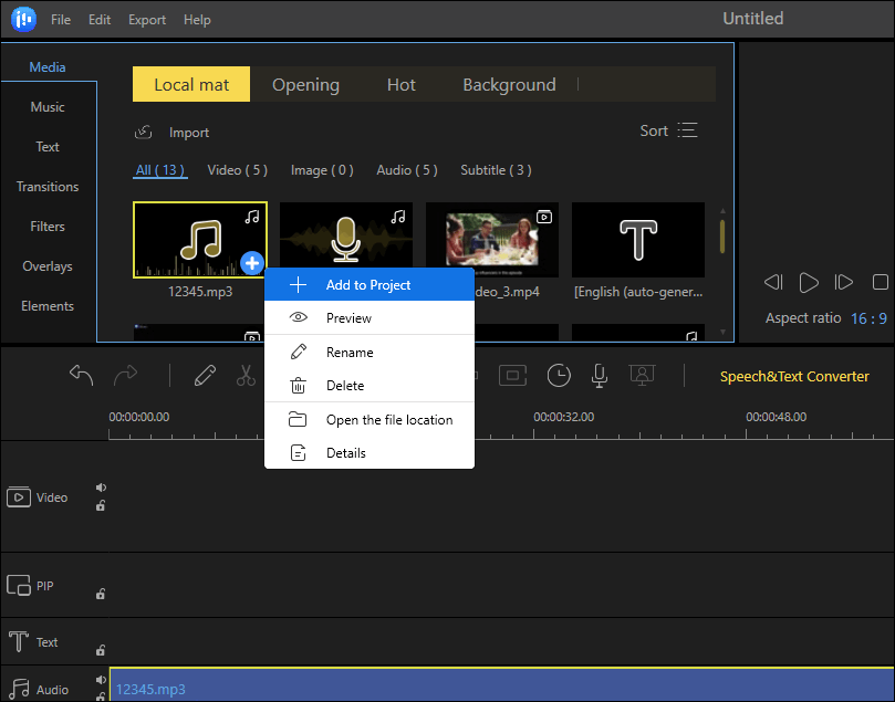 import audio into timeline
