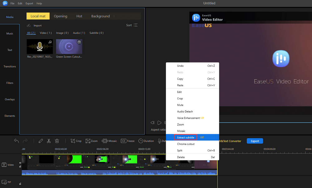 Select extract subtitle option