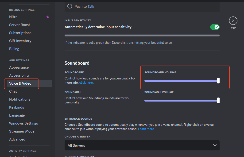 discord voice video soundboard volume