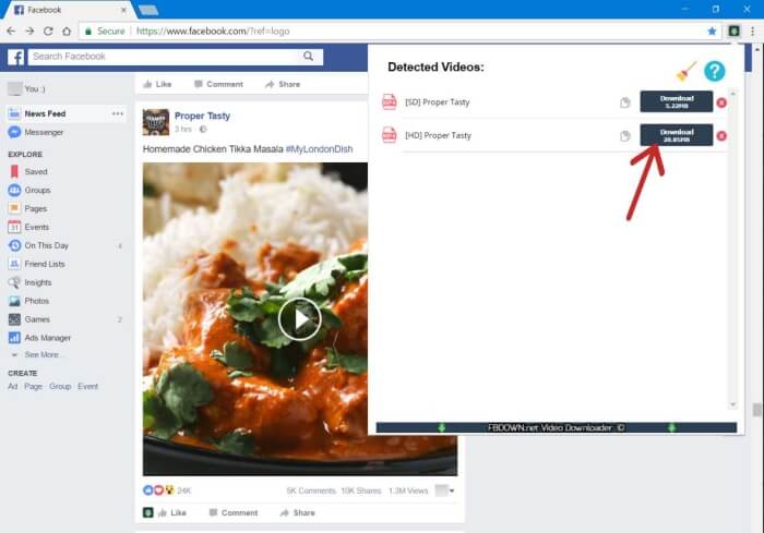 Scarica i video di Facebook tramite un'estensione