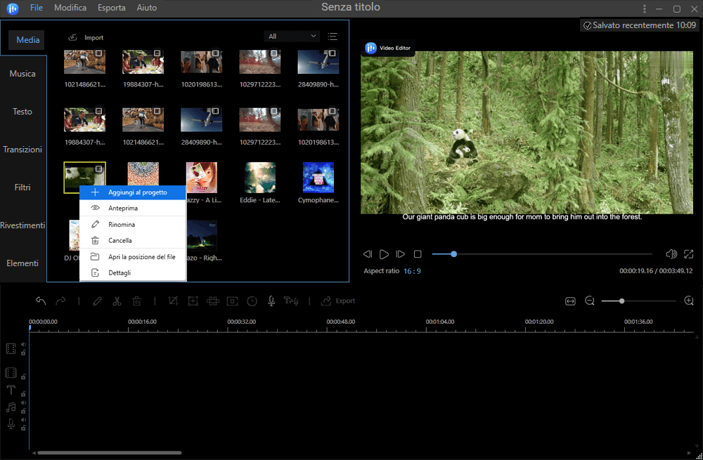 aggiungere file alla timeline