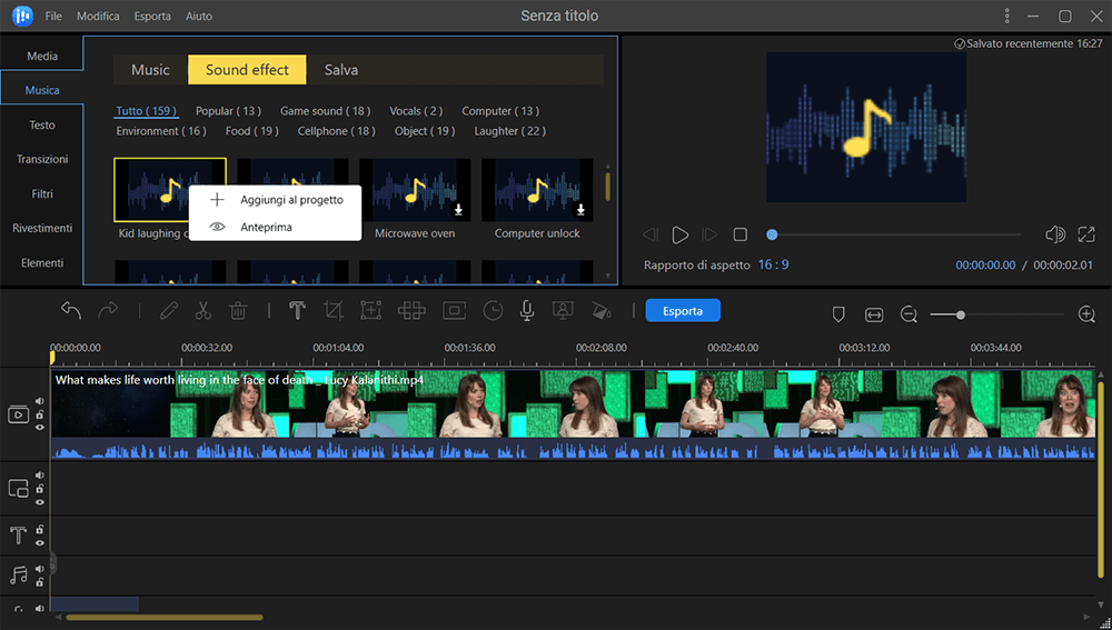aggiungere effetti sonori al video