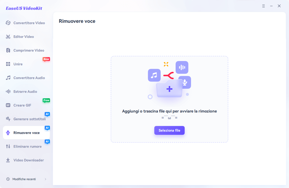 rimozione vocale di EaseUS VideoKit