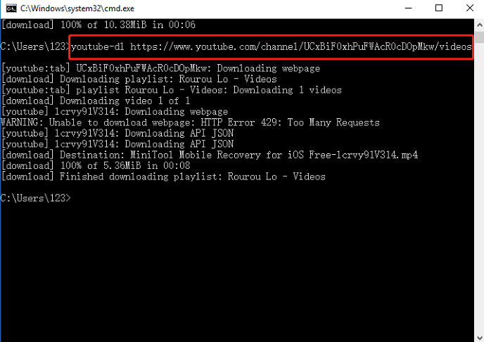 コマンドを利用して動画をダウンロード