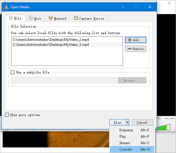 vlc media player合併影片檔 - 步驟2